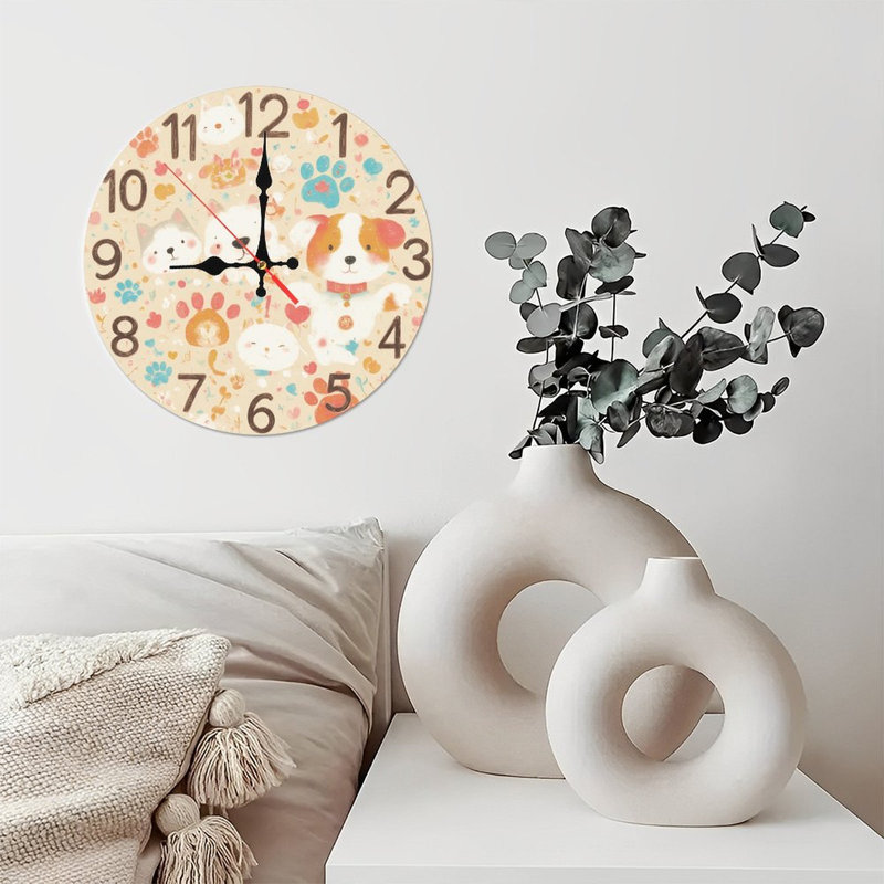 Horloge, chiffres, animaux, empreintes de pattes