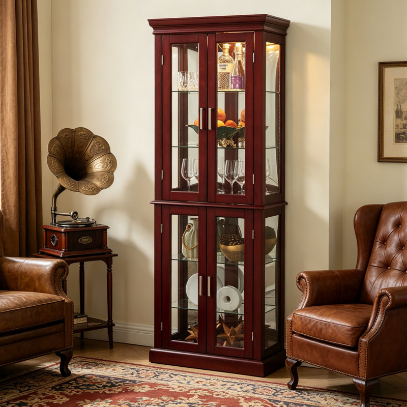 Curio Cabineted Curio Diapaly Cabinet With Adjustable Shelves And Mirrored Back Panel, Tempered Glass Doors (, 6 Tier), (E26 Bulb Not Included)