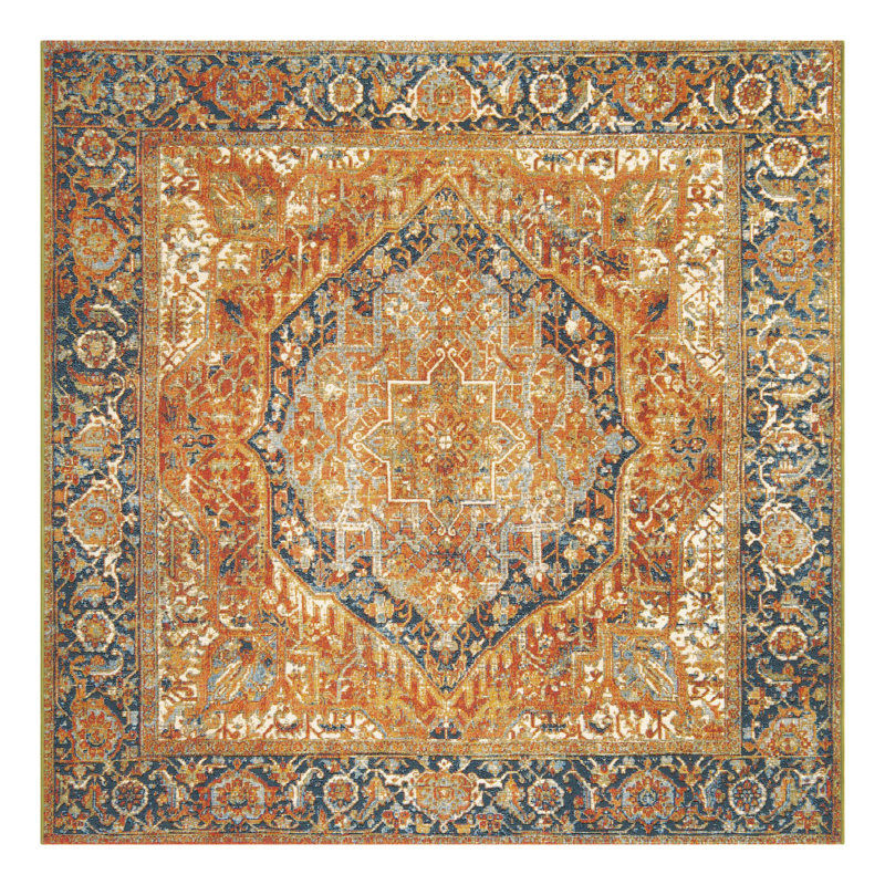 Tapis traditionnel rouille intérieur / extérieur Jaheim, Carré 6 pi