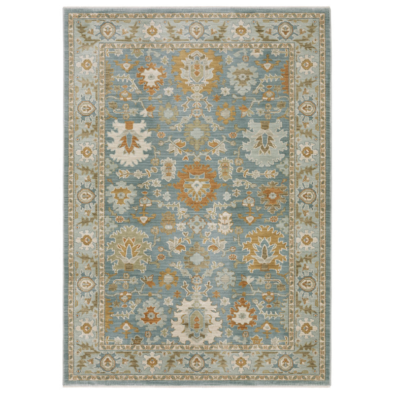 Graicyn Traditional Oriental Teal/ Rust Area Rug, Rectangle 9'10" x 12'11"
