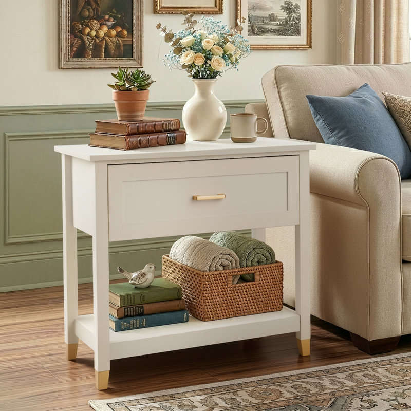 Table de chevet 1 tiroir 1 tablette 29,5 po P2, Blanc