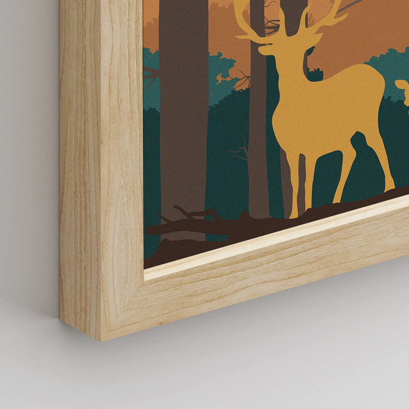 «Mountain Deer Forest», reproduction encadrée sur papier 4 pièces, Naturel, H 14 po x l 11 po