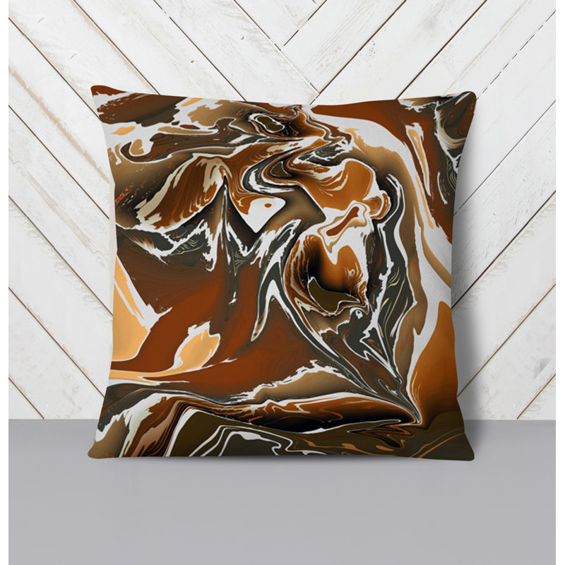 Throw Pillow With Insert, Brown/Orange Abstract 2, 18"H x 18"W