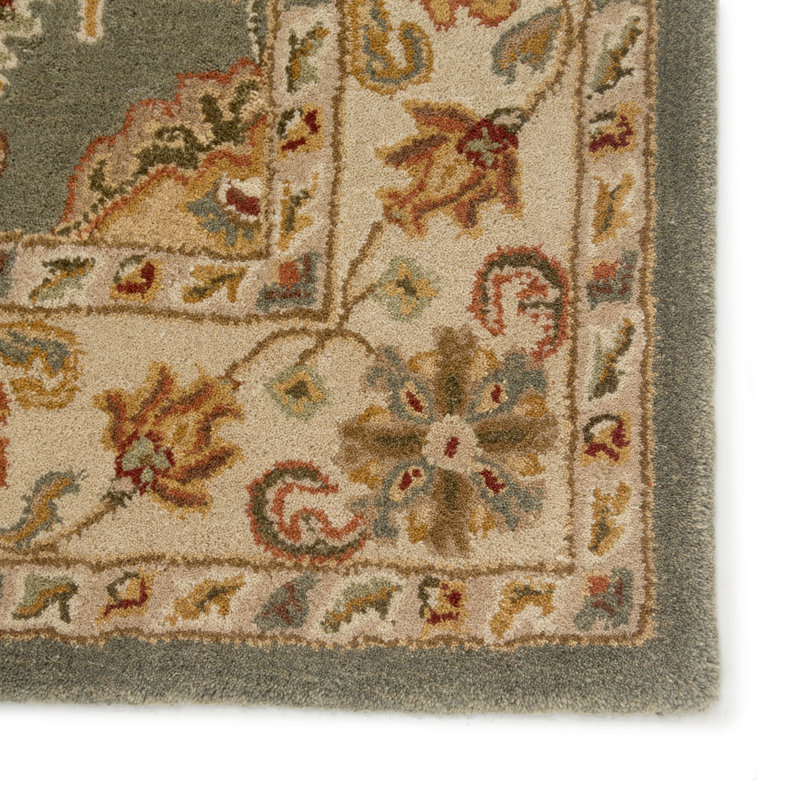 Jaipur Living Callisto Handmade Floral Green Beige Oval Area Rug, Rectangle 9' x 12'