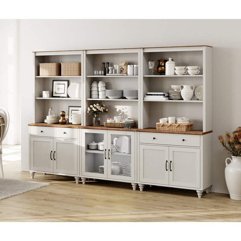Armoires de cuisine 72 po avec tiroirs et armoires spacieuses, armoire de rangement de style maison de campagne, salon, bureau personnel, blanc