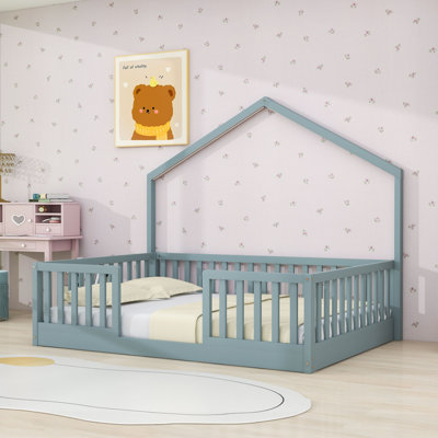 Wooden Floor Bed With Lights And Slats