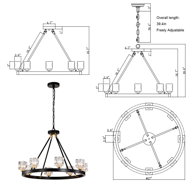 Lustres 8 lumières (ampoules G9 incluses)