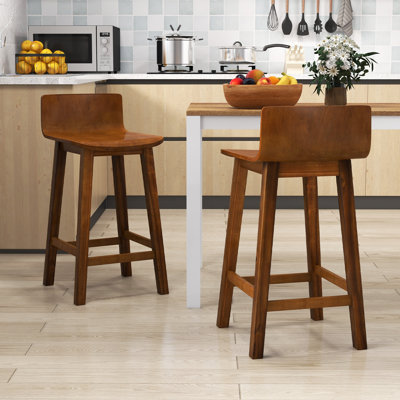2 tabourets de bar en bois massif PCS, chaises de comptoir pour la maison et la cuisine 24,5 po avec dossier bas et repose-pieds