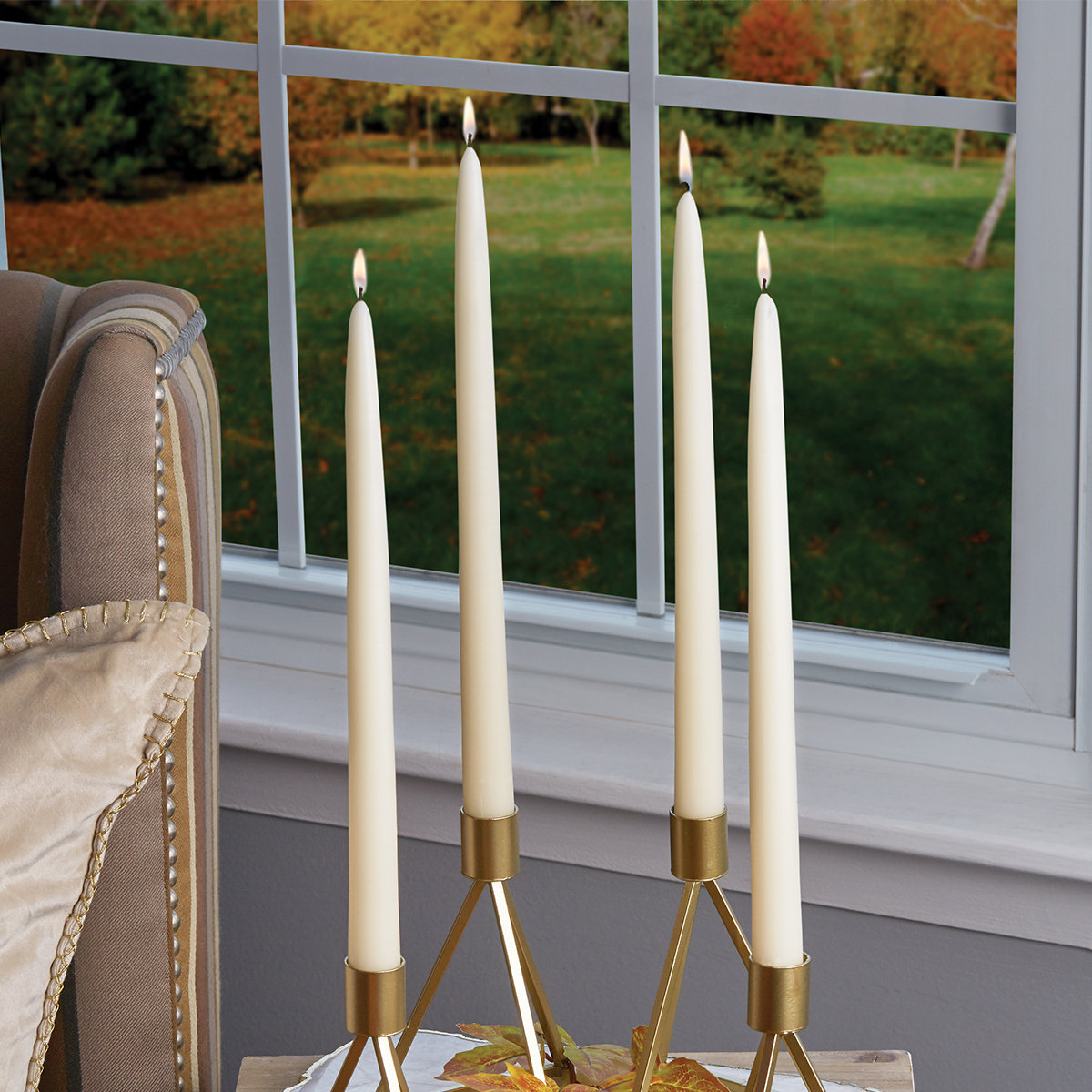 Unscented Taper Candle Set, 12" H x 0.88" W x 0.88" D, Ivory