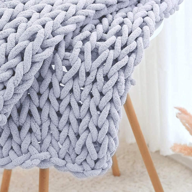 Knitted Throw Blanket, Blue, 59 x 79