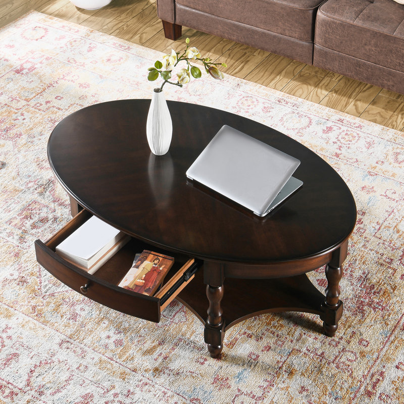 Table basse ovale avec rangement Bebi, Noyer foncé