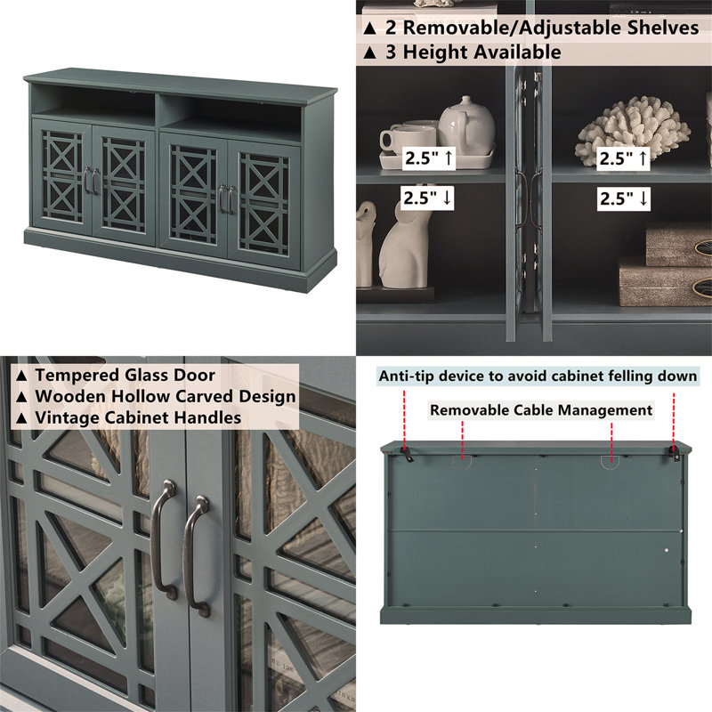 TV Stand, Buffet Sideboard Console Table, Dark Teal