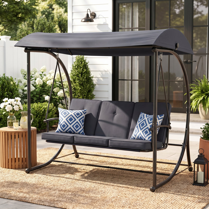 Balancelle de patio 3 places avec auvent réglable et balancelle d'extérieur avec coussin, Gris