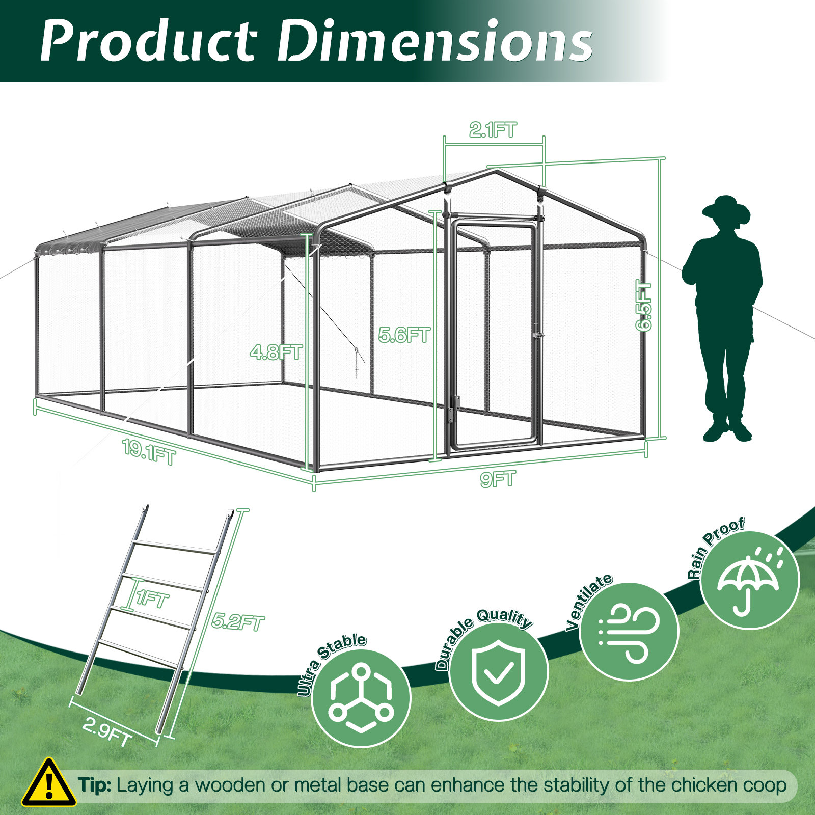Archie & Oscar™ 9×19FT Large Chicken Coop with Perch and Hinged Door ...