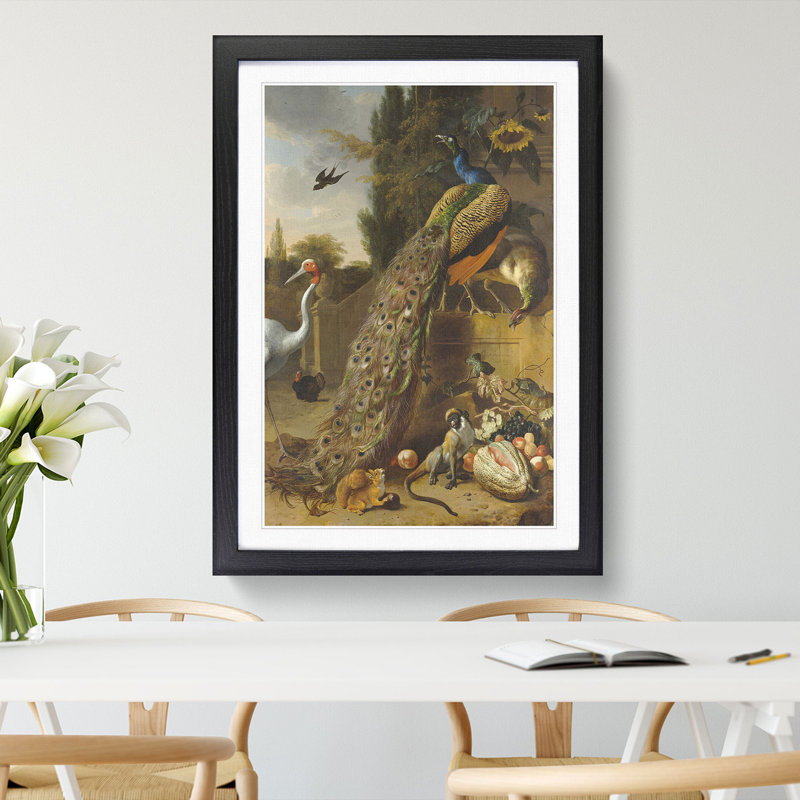 Peacocks by Melchior D'Hondecoeter - Picture Frame Painting, 65cm H x 48cm W x 2cm D, Black Framed