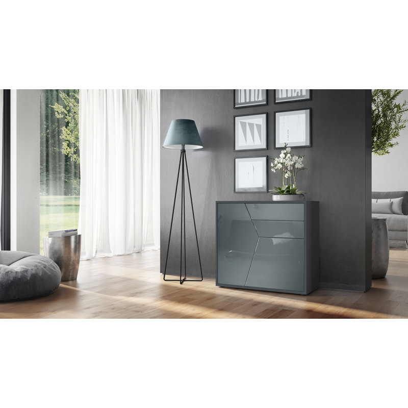 Selleck chest of drawers, Black Matt / Grey High Gloss