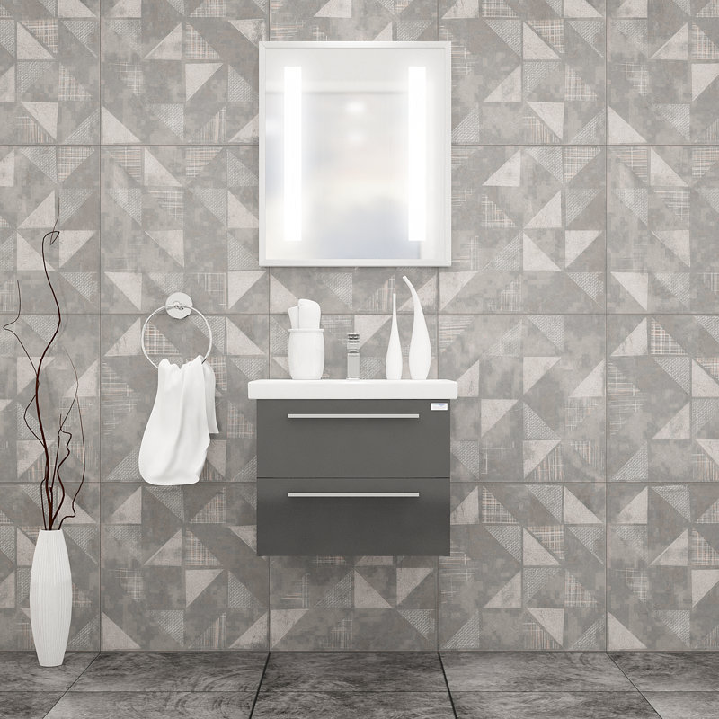Ensemble de meuble-lavabo mural simple de 24 po avec miroir Ursine, Gris lustré