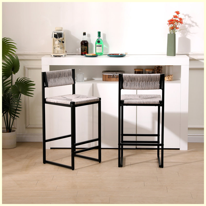 Ensemble de 2 tabourets de bar modernes avec repose-pieds pour îlot de cuisine, Gris
