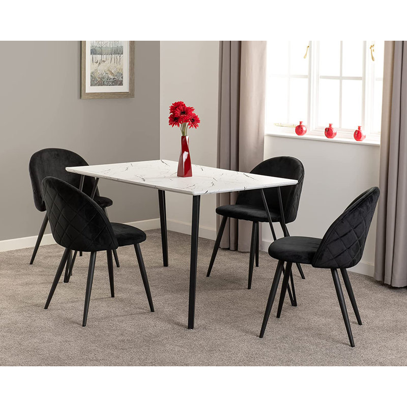 Belfast 4 - Person Dining Set, White Marble, Black