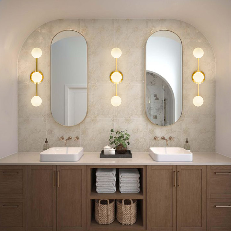 Ivory White Glass Globe Dimmable Vanity Light, 3