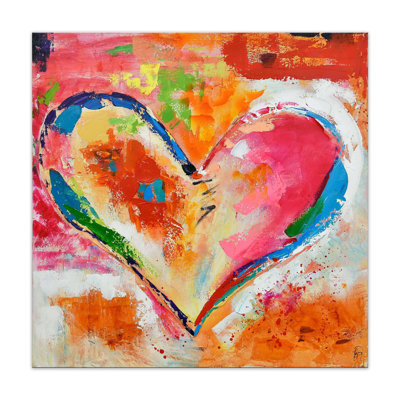 Multicoloured Heart by E. Ramirez - Unframed Painting on Canvas