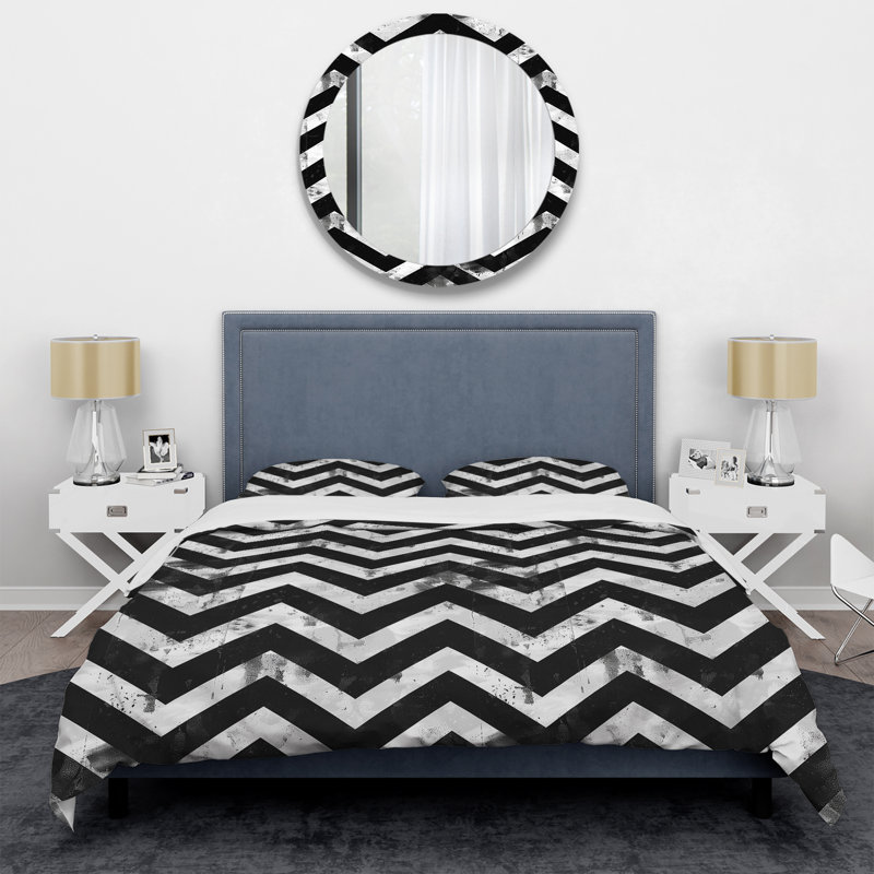 Ensemble de housse de couette moderne noir et blanc Modern Chevron II, Housse de couette très grand et 2 très grandes t
