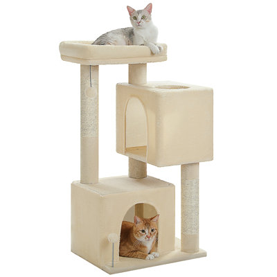 XL Cat Tower 44" Cat Tree For Large Cats 20 Lbs+, 2 Spacious Condos With 3.4" Thickened Scratching Post, Large Top Perch, 2 Interactive Toys