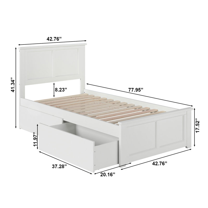 Amear Solid Wood Storage Platform Bed with Under Bed Drawers, White, Twin