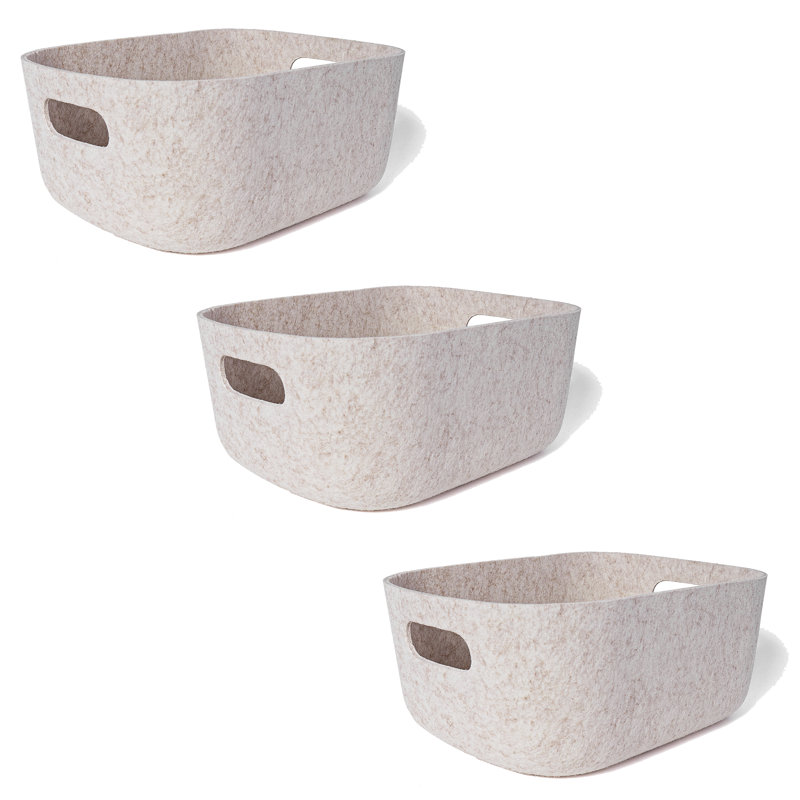 Cream Strong Felt Oval Basket Set/3, 5.75" H x 12.5" W x 9.5" D