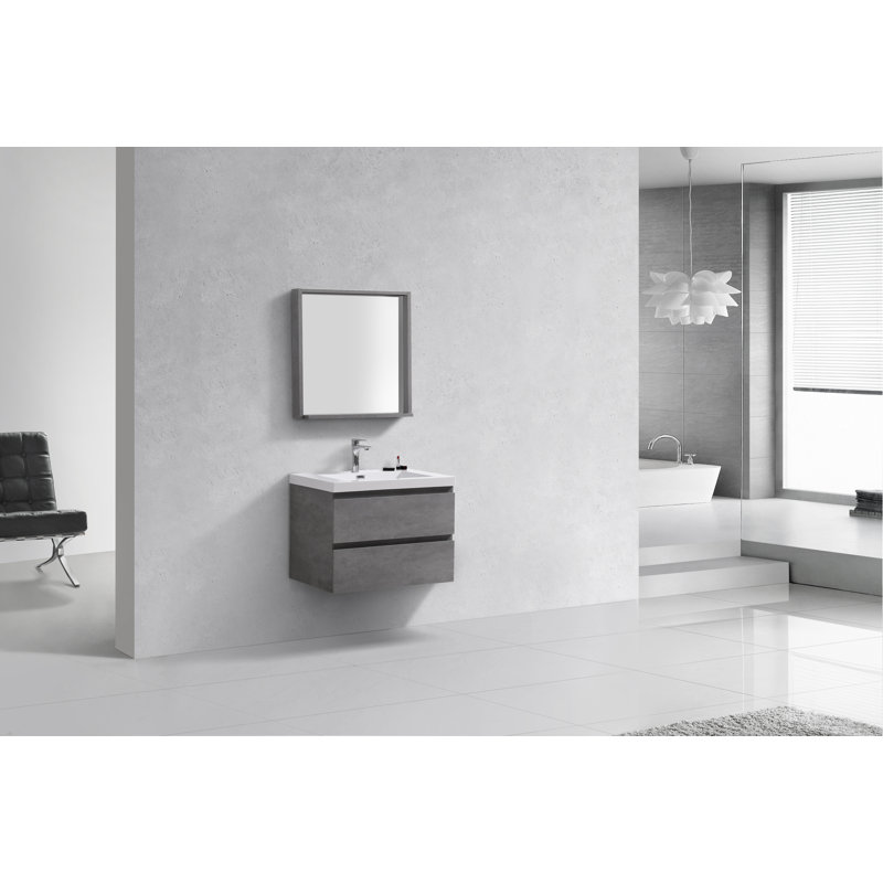 Ensemble de meuble-lavabo simple mural Ninel 30, Gris ciment