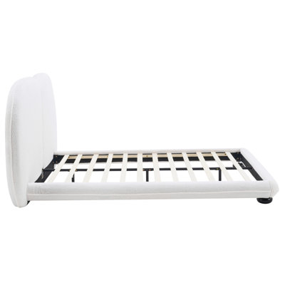 Extra Thick Upholstered Platform Bed Frame With Luxury Split Headboard, Teddy Fleece Fabric, White,Queen