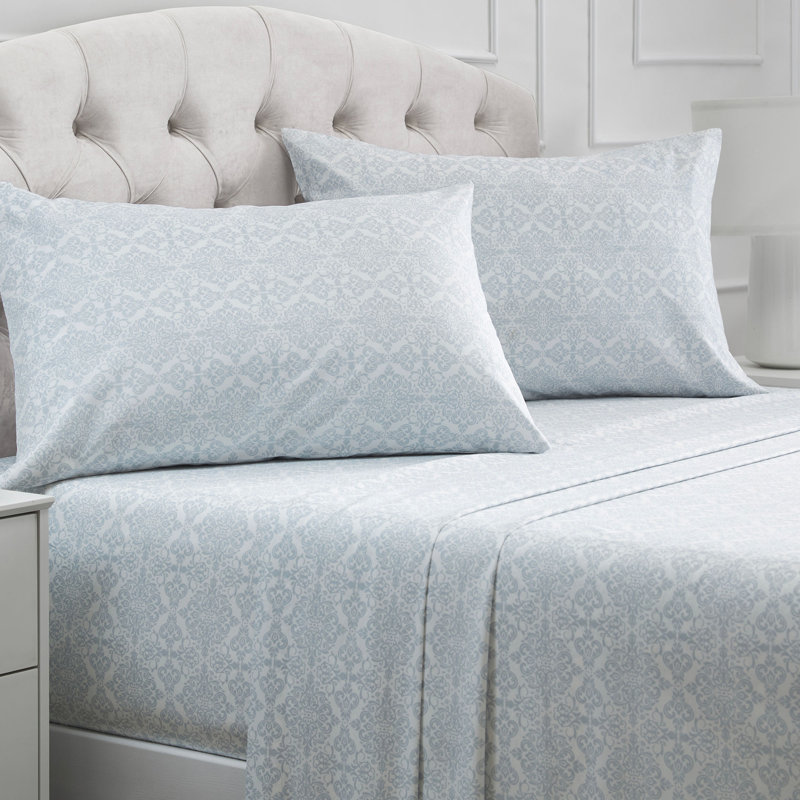 Mellanni 1800 Bed Sheets King Laced Sky Blue, King Sheet Set, Laced Sky Blue Geometric