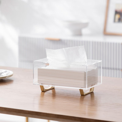 Clear Tissue Box Cover Rectangle Acrylic Tissue Box Holder With Gold Plated Legs Napkin Dispenser Dryer Sheet Container
