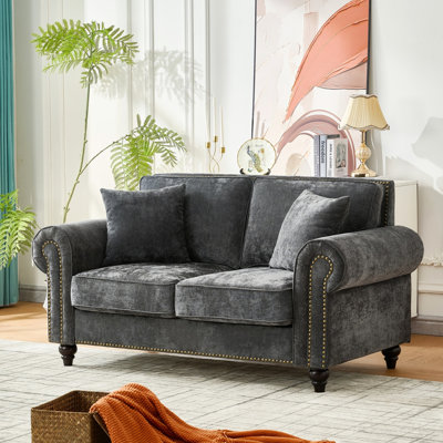 Gray Modern 63" 2 With Rolled Arms, Chenille Upholstered, Wood Legs And Nailhead Trim, High Foam, Elegant Living Room Decor Upholstered Ideal For Room, Comfortable Foam Filling, Solid Pine Frame