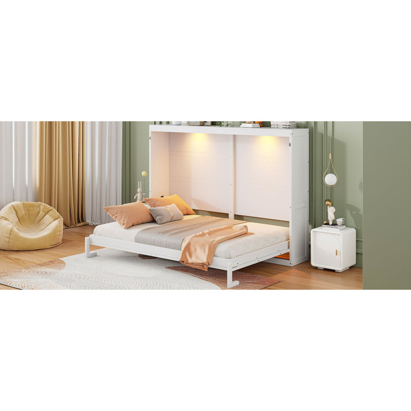 Grand lit escamotable mural de style moderne avec lumières DEL, blanc (DLD SKU: LP000973AAK), Blanc