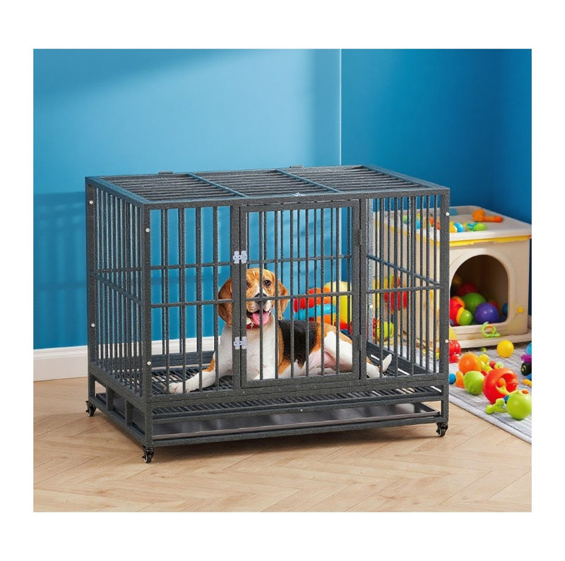 Cage pour chien robuste en métal avec roulettes verrouillables, double porte et trappe supérieure, cage de chenil en acier portable pour chiens pesant jusqu'à 88 lb