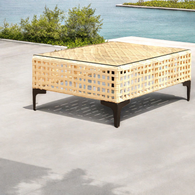 Compact Patio Tables, Aluminum Glass Top Modern Wicker For Balcony