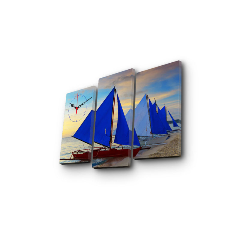 Ensemble de 3 horloges murales élégantes en toile, 66 x 17,7 pouces | 100% toile de suède, cadre 100% bois (épaisseur: 1,2 po) | Parfait pour le salon, la décoration de bureau, la montre élégante et le mélange artistique