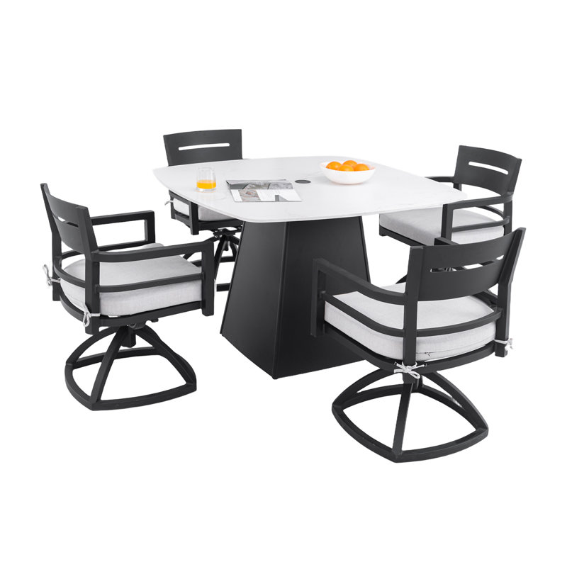Ensemble de salle à manger à piédestal d'extérieur 5 pièces