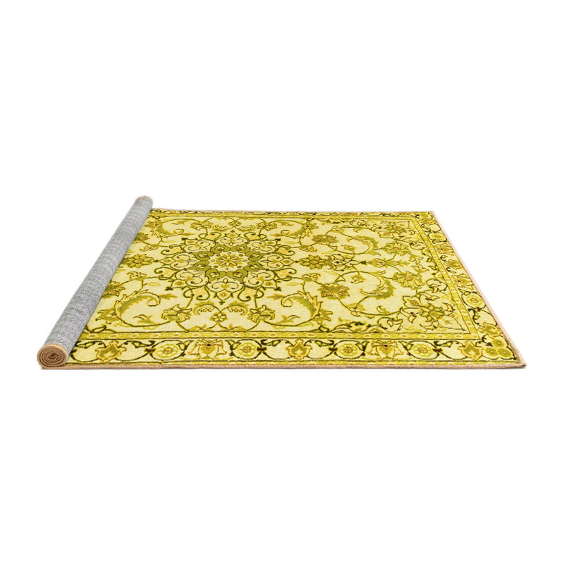 Tapis traditionnels jaunes 1177 lavables à la machine, Rond 7 pi