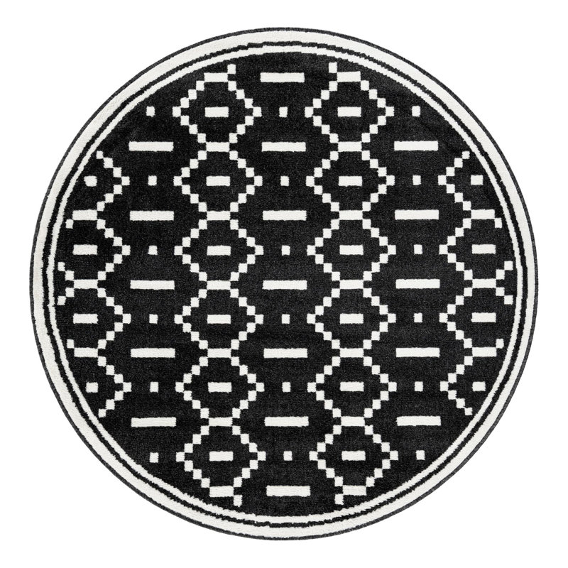Ivy Bronx Begna Nathanyl Rug Black, Round 5'1"