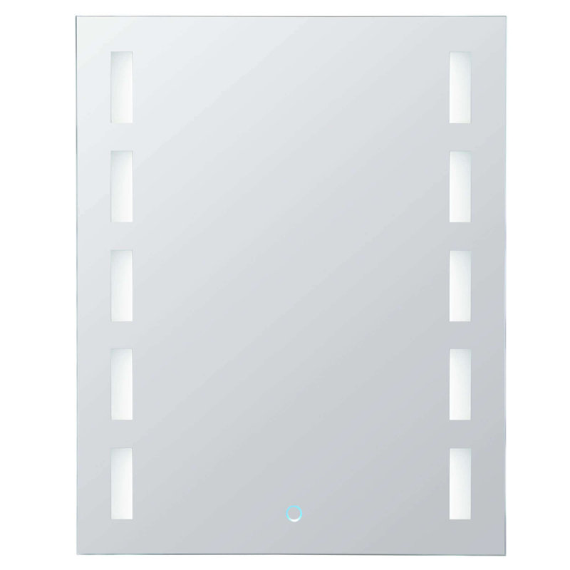 Armoire à pharmacie rectangulaire en aluminium sans cadre FINE FIXTURES avec éclairage vertical à DEL, capteur tactile à intensité variable et tablettes réglables