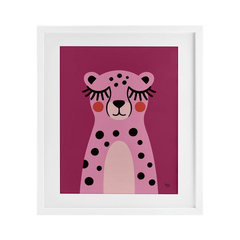 «Pink Cheetah Smile», reproduction sous verre encadrée, design par Jessica Beck, H 16 po x l 13 po, Cadre blanc côtier
