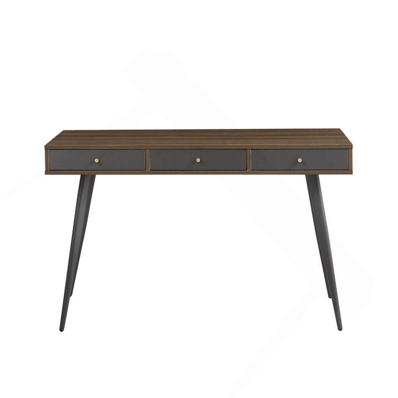 Bureau d'étude Mid-Century avec tiroirs, bureau d'ordinateur multifonctionnel noyer et gris foncé