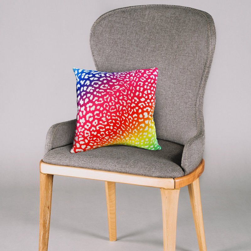 Animal Print Reversible Throw Pillow, Rainbow Gradient/White