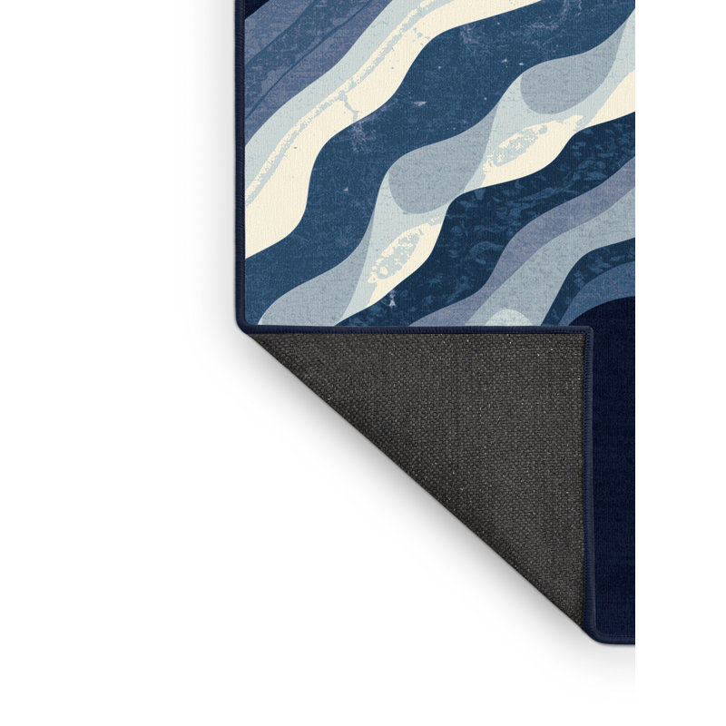 Tapis bleu moelleux moelleux à motif de blocs d'inspiration mondiale Evart, 4 x 6