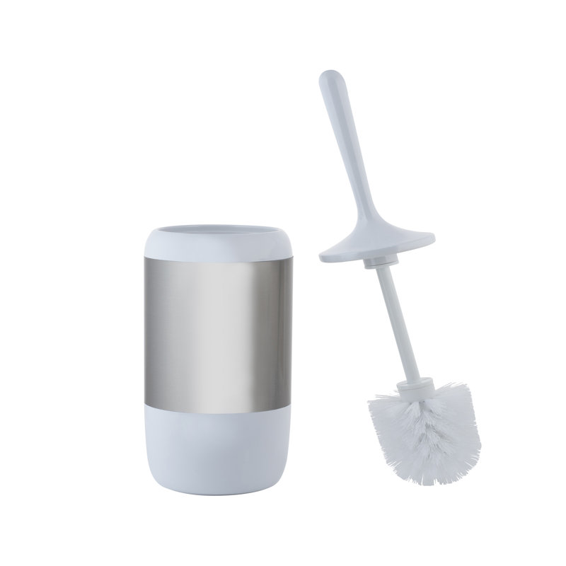 White and Stainless Steel Compact Waste Bin and Toilet Brush Set