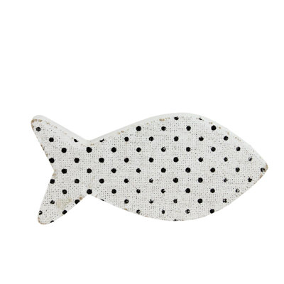 10" Cape Cod Inspired Table Top White and Black Polka Dot Fish Decoration