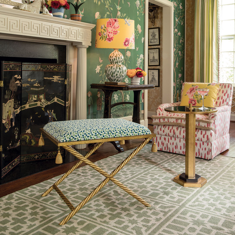 Madcap Cottage Gold Leaf Cross Base Accent Stool