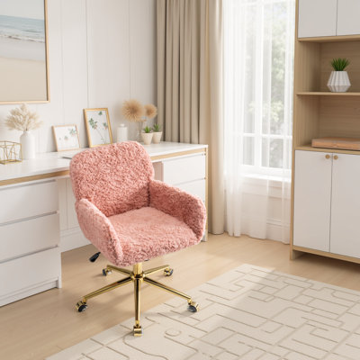 Velvet Dream Chair – Plush Faux Fur Office Chair with Gold Base & 40° Recline